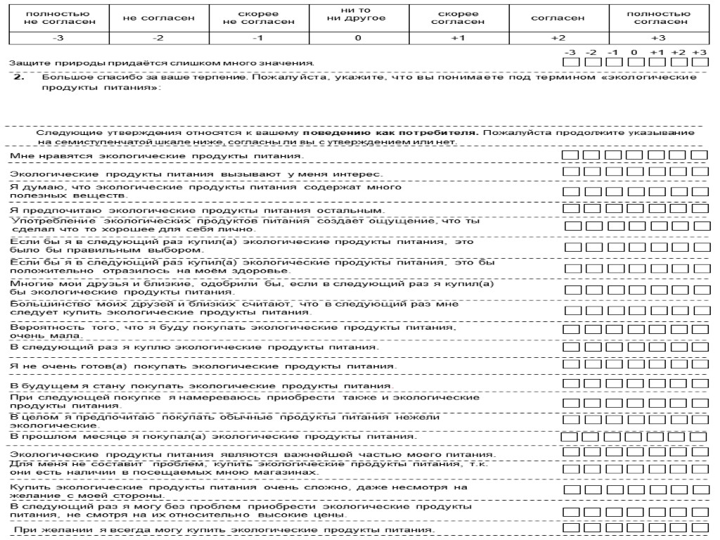 -3 -2 -1 +1 +2 +3 0 Мне нравятся экологические продукты питания. Экологические продукты